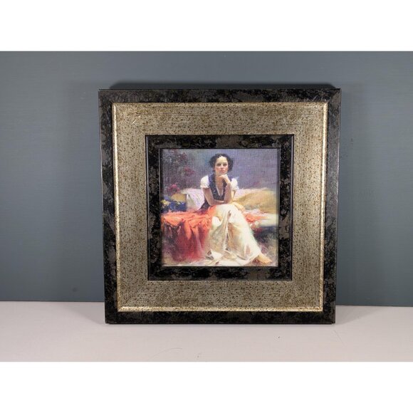 Pino (b.1939-2010) Daeni First Glance print on canvas, framed 12.5" square - Picture 2 of 7